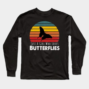 Just A Girl Who Loves Butterflies Retro Vintage Long Sleeve T-Shirt